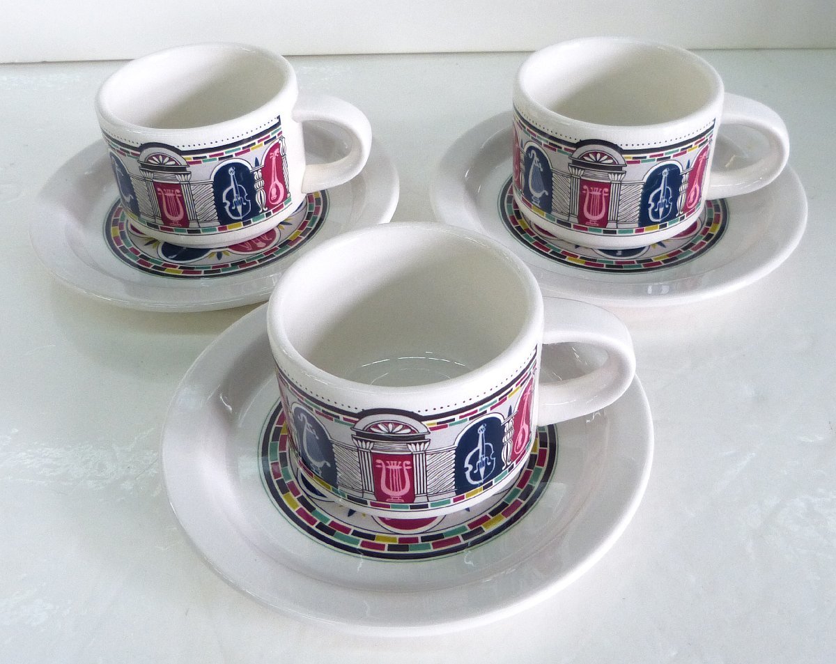 ☆昭和レトロ!TOYOTOKI 東洋陶器 オールドTOTO 楽器柄 カップ&ソーサー 3客セット USED品☆拍卖