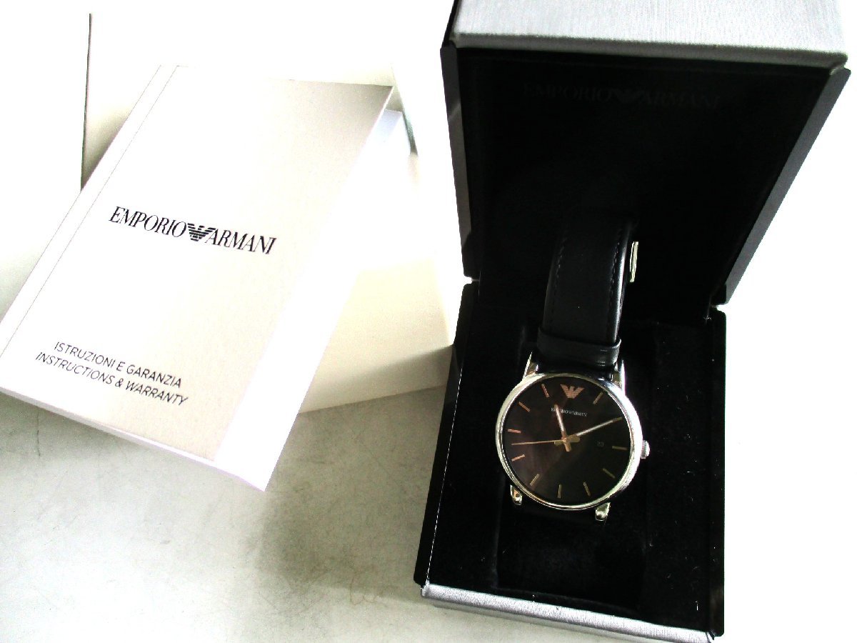 ★とちぎ屋!【EMPORIO ARMANI】エンポリオ・アルマーニ AR レザーベルト 3針クォーツ・カレンダー メンズ腕時計★拍卖