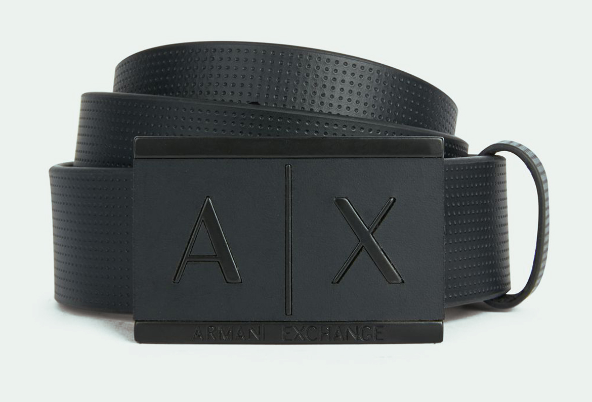 アルマーニ ブラック レザーベルト 36 アルマーニエクスチェンジ A/X ゴルフ 黒拍卖