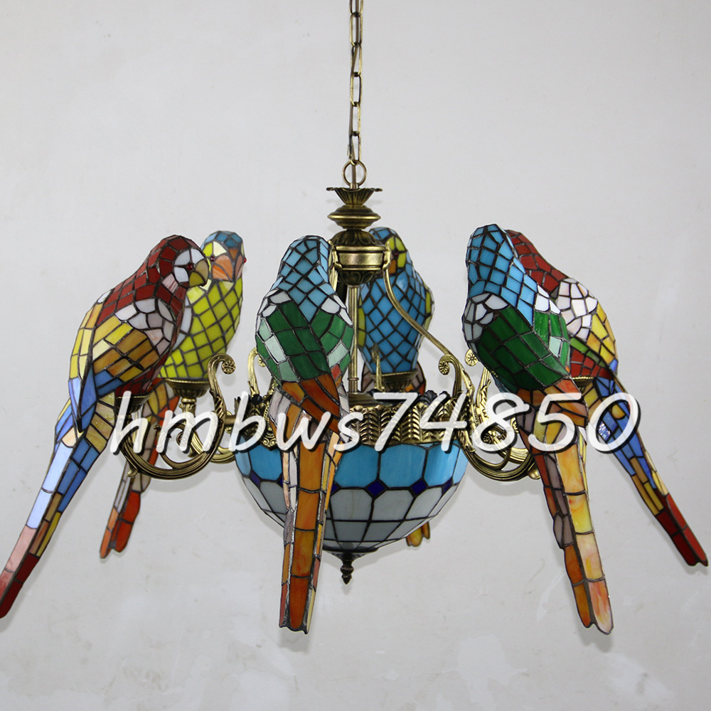 美品 芸術品 ペンダントライト ステンドランプ ステンドグラス オウム ランプ 豪華 通路用 ランプ ティファニー 照明 室内装飾拍卖