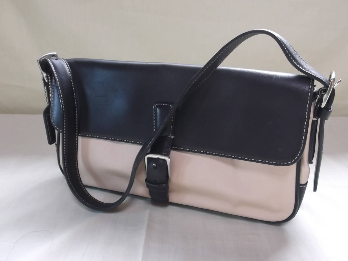 コーチ COACH ツートン ショルダー ハンドバック キャンバス地 レザー拍卖
