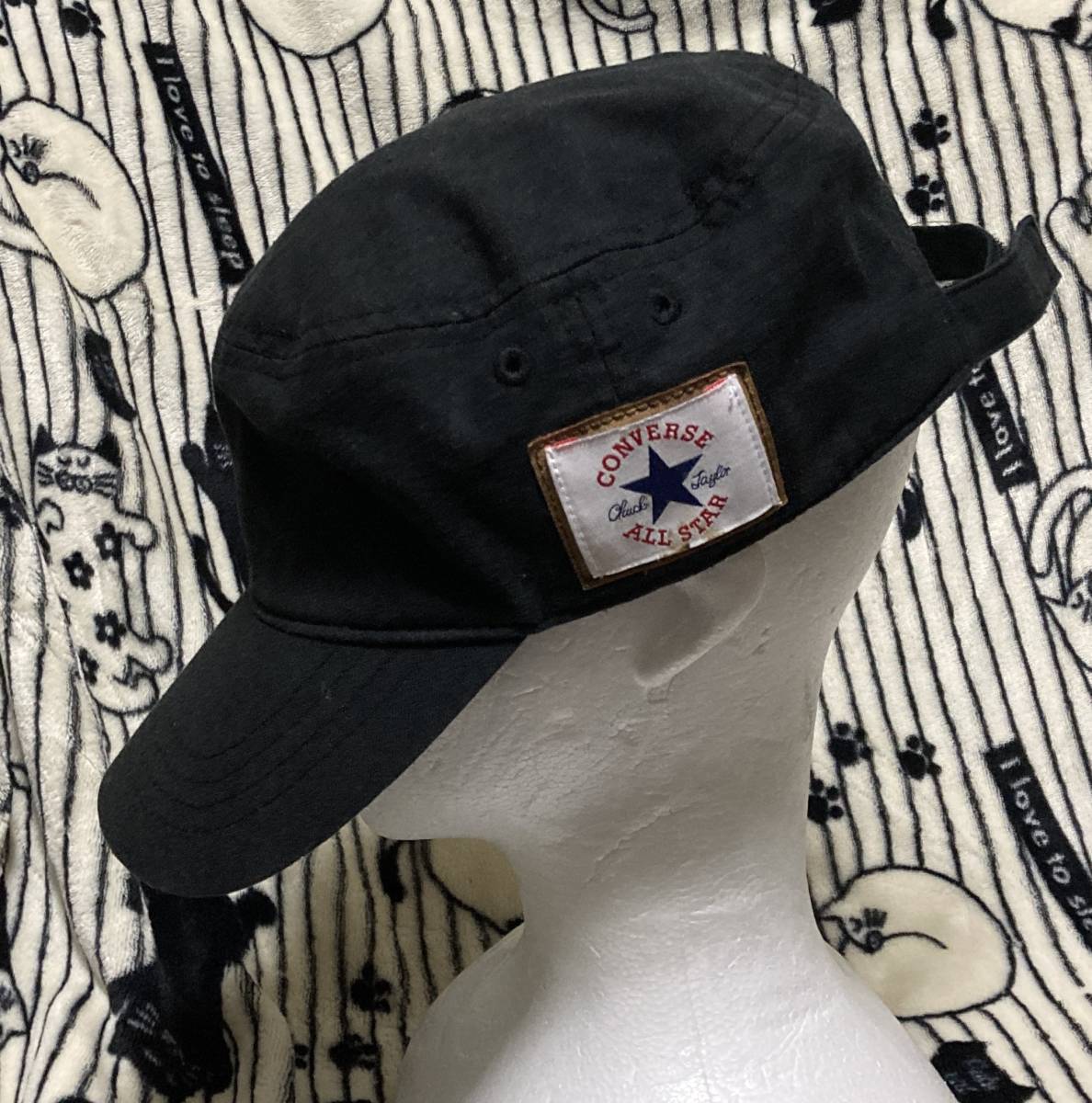 洗濯済!!大人の男女に似合うかっこいいワークキャップ♪【CONVERSE コンバース】黒カラースナップバックキャップ帽子CAP/サイズ56-58cm拍卖