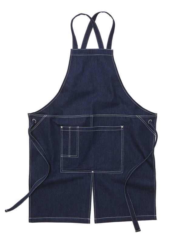 エプロン ダークインディゴ キャンバス生地 厚手 クロスタイプ 業務用 仕事用 ワークエプロン ポケット付き A2006 デニム 138401 1384拍卖