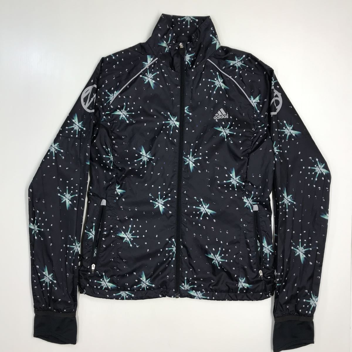 adidas アディダス ナイロンジャケット 総柄 フルジップ clima proof レディース Mサイズ スポーツ アウトドア 39-41a拍卖
