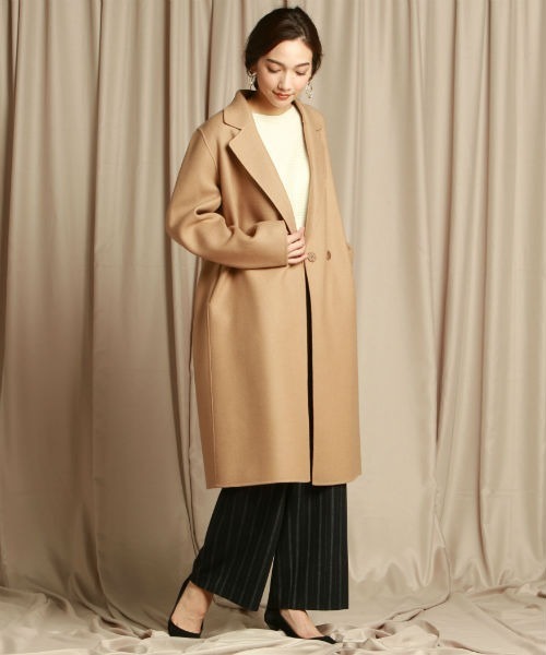 【美品】la.f...(ラ エフ)リバーシブル チェスターコート キャメル/アンバー 9号 ウール100% レディース ゆったり 定価 45,000円+税拍卖