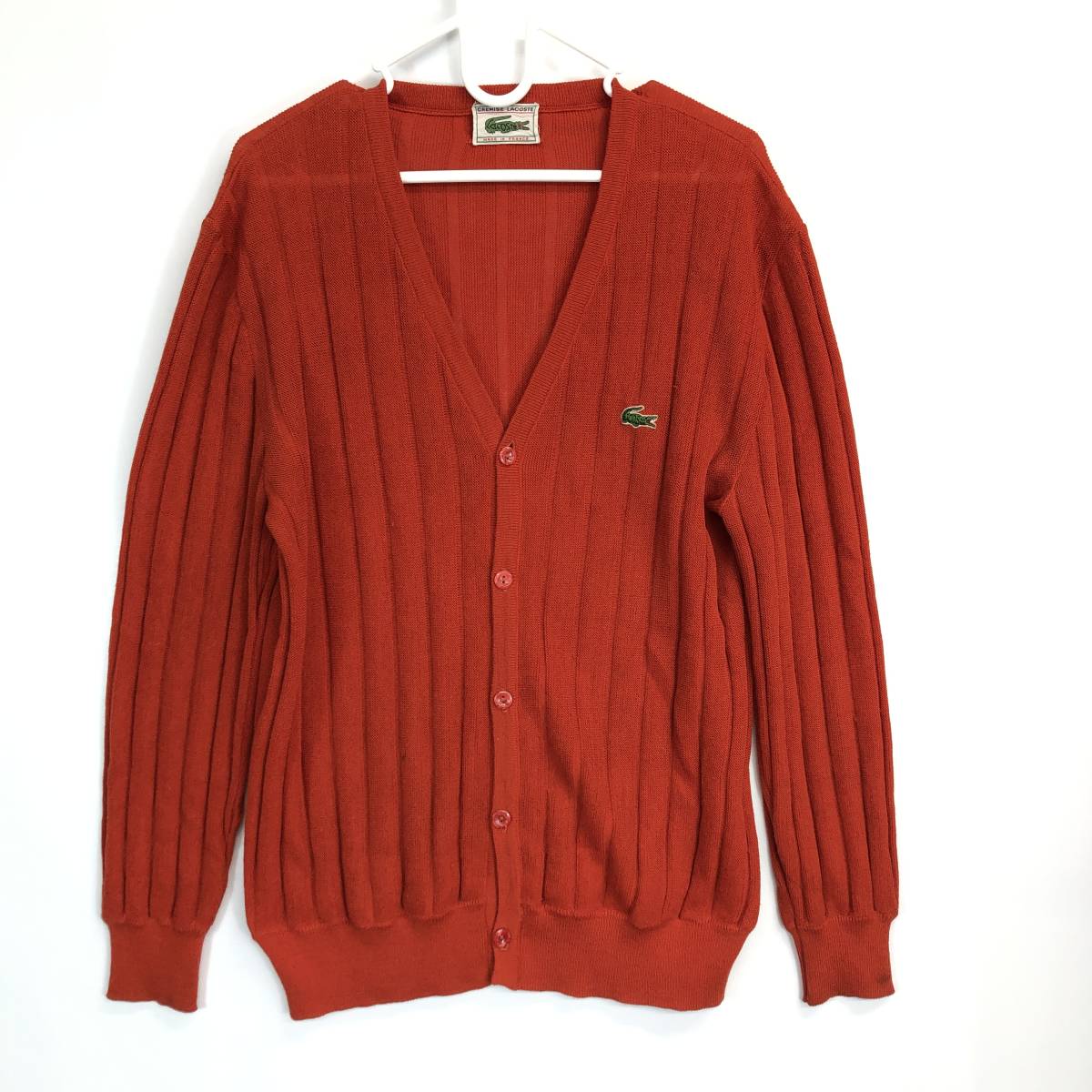 70s vintage フランス製 LACOSTE ラコステ カーディガン 橙系 ポリ生地拍卖