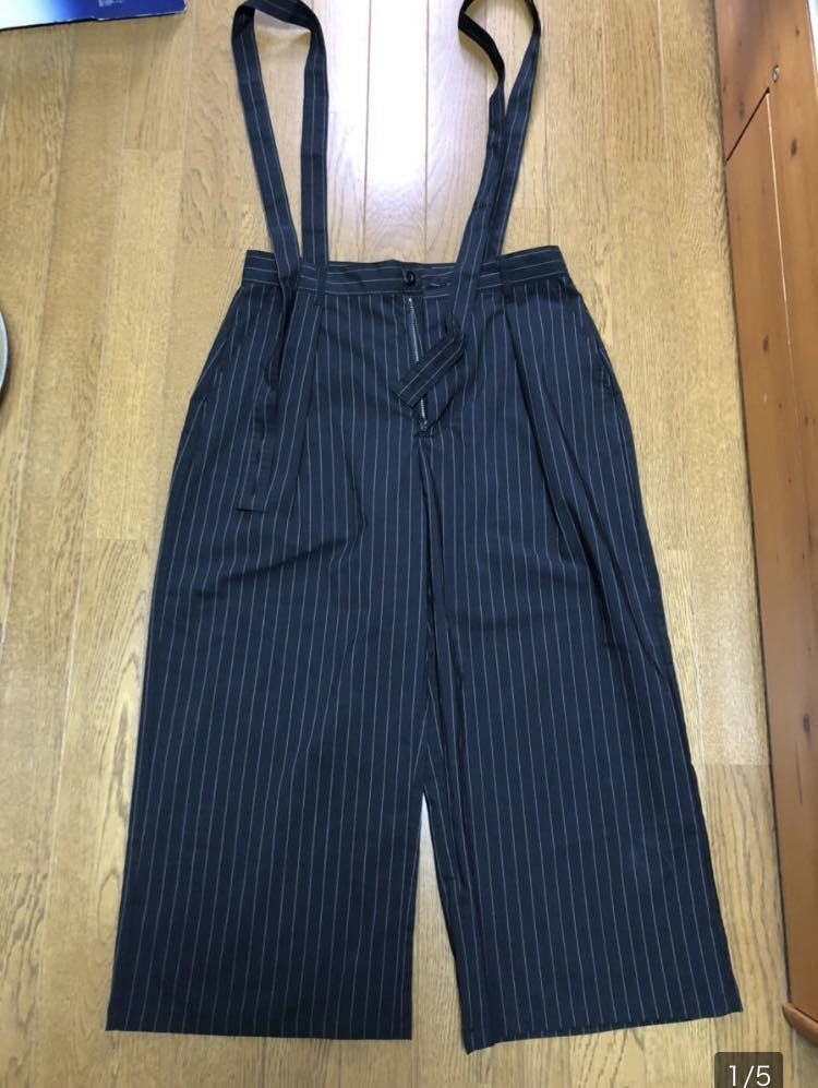 ZIP FIVE!黒ストライプ7分丈パンツ・サイズM 未使用 肩ヒモ付き拍卖