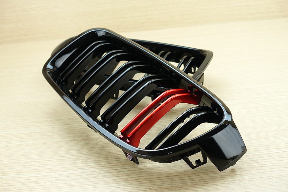 純正交換用 左右セット 取付簡単 在庫有 BMW F30 F31 M LOOK フロントグリル 光沢黒+金属赤仕様 ABS 2012-2017拍卖
