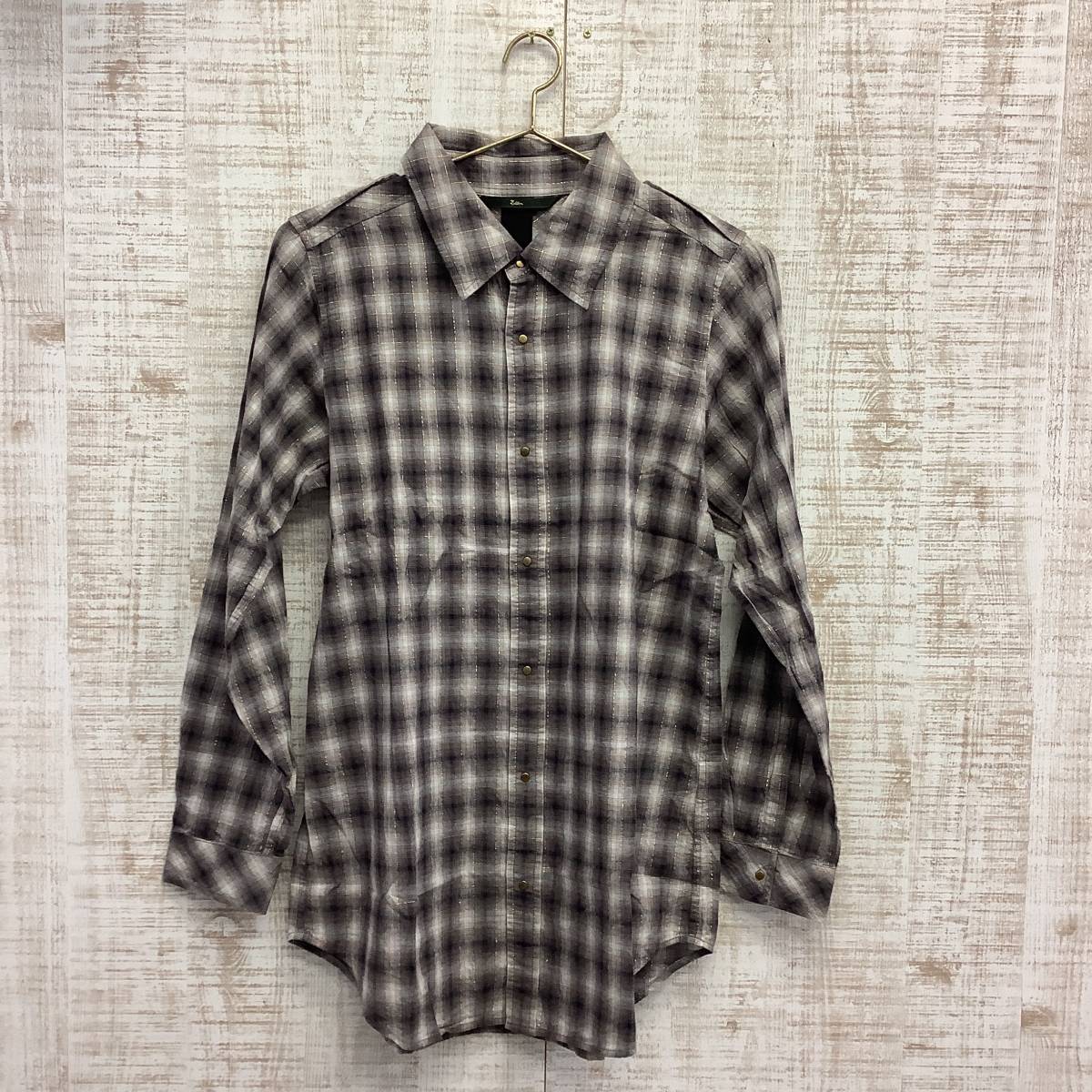 A433◇Edition | エディション 長袖シャツ 美品 グレー×ホワイト サイズ38拍卖