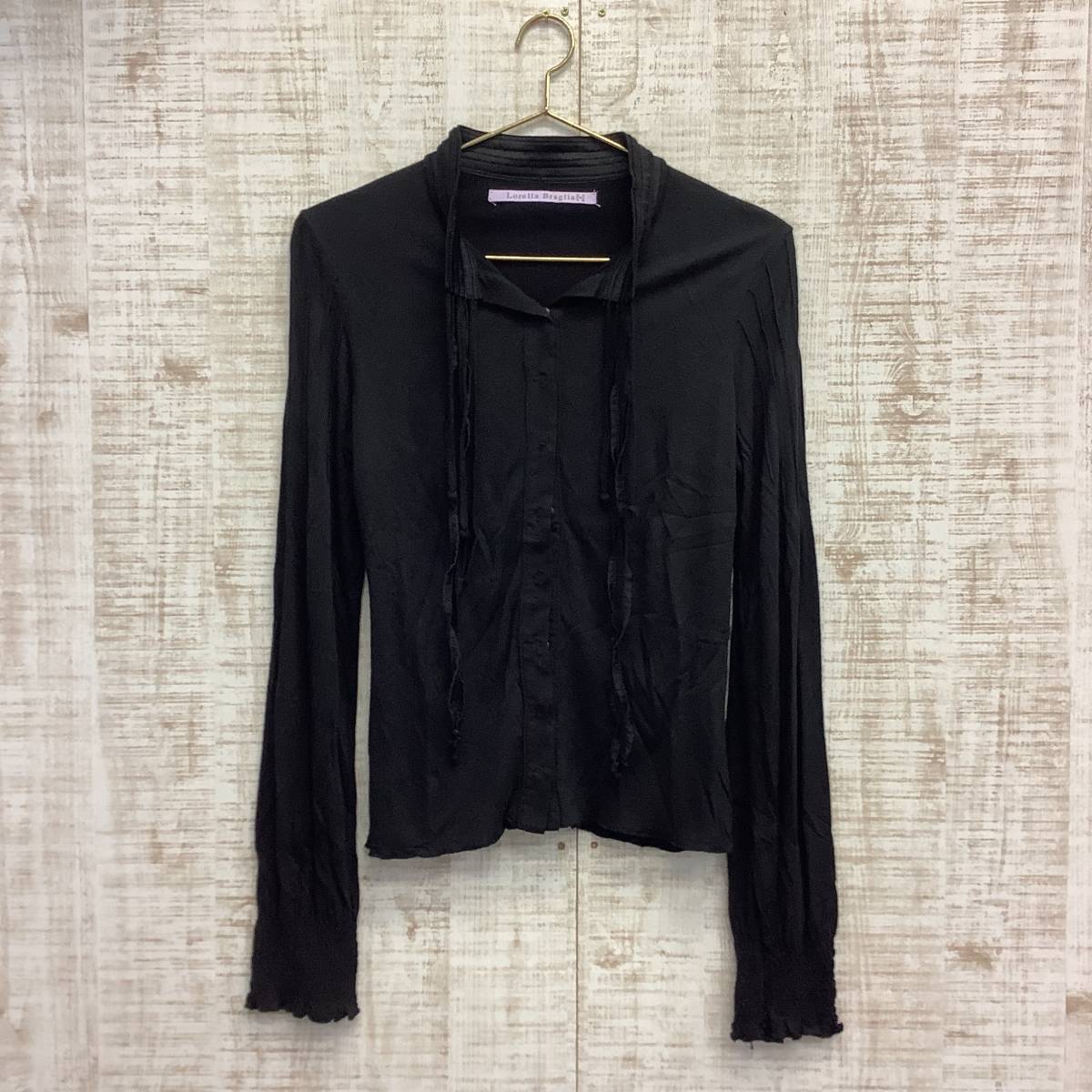 A433◇Lorella braglia | ローレラブラリア 長袖シャツ ブラック 美品 サイズ42拍卖