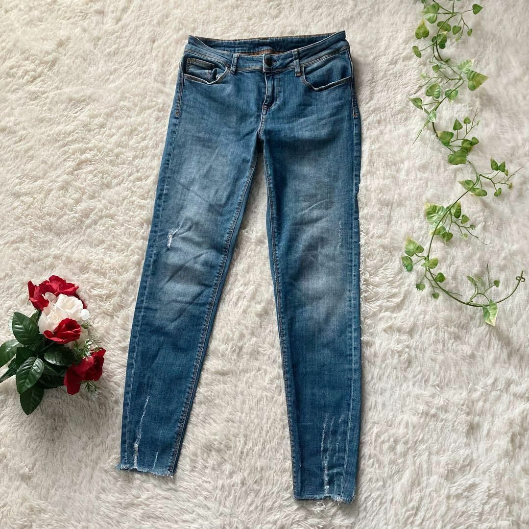 ZARA ストレッチデニムパンツ スキニー ダメージ加工 カットオフ EUR38 US6サイズ ザラ拍卖
