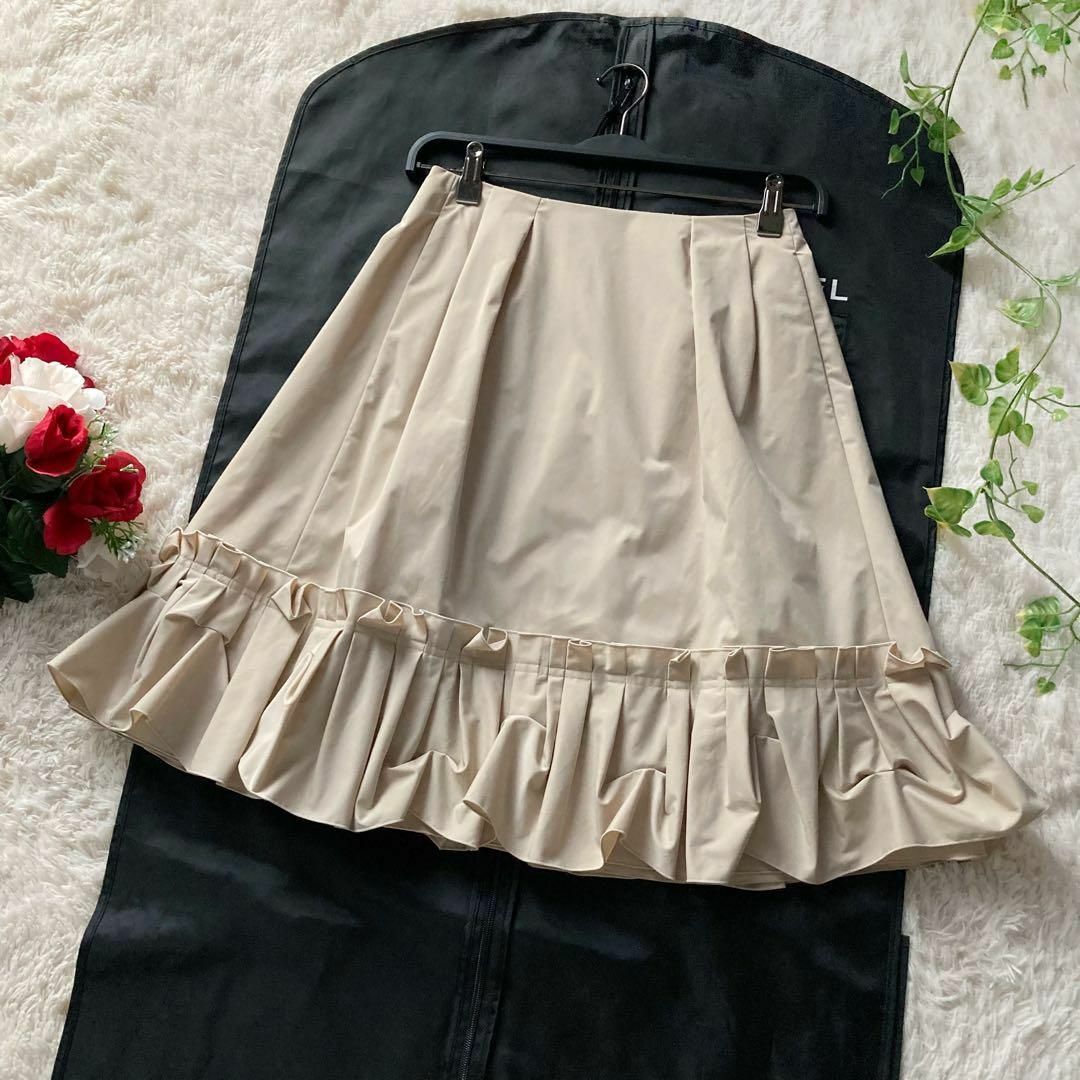 洗える! フォクシーニューヨーク フリルフレアスカート ベージュ 日本製 38サイズ FOXEY NEW YORK拍卖