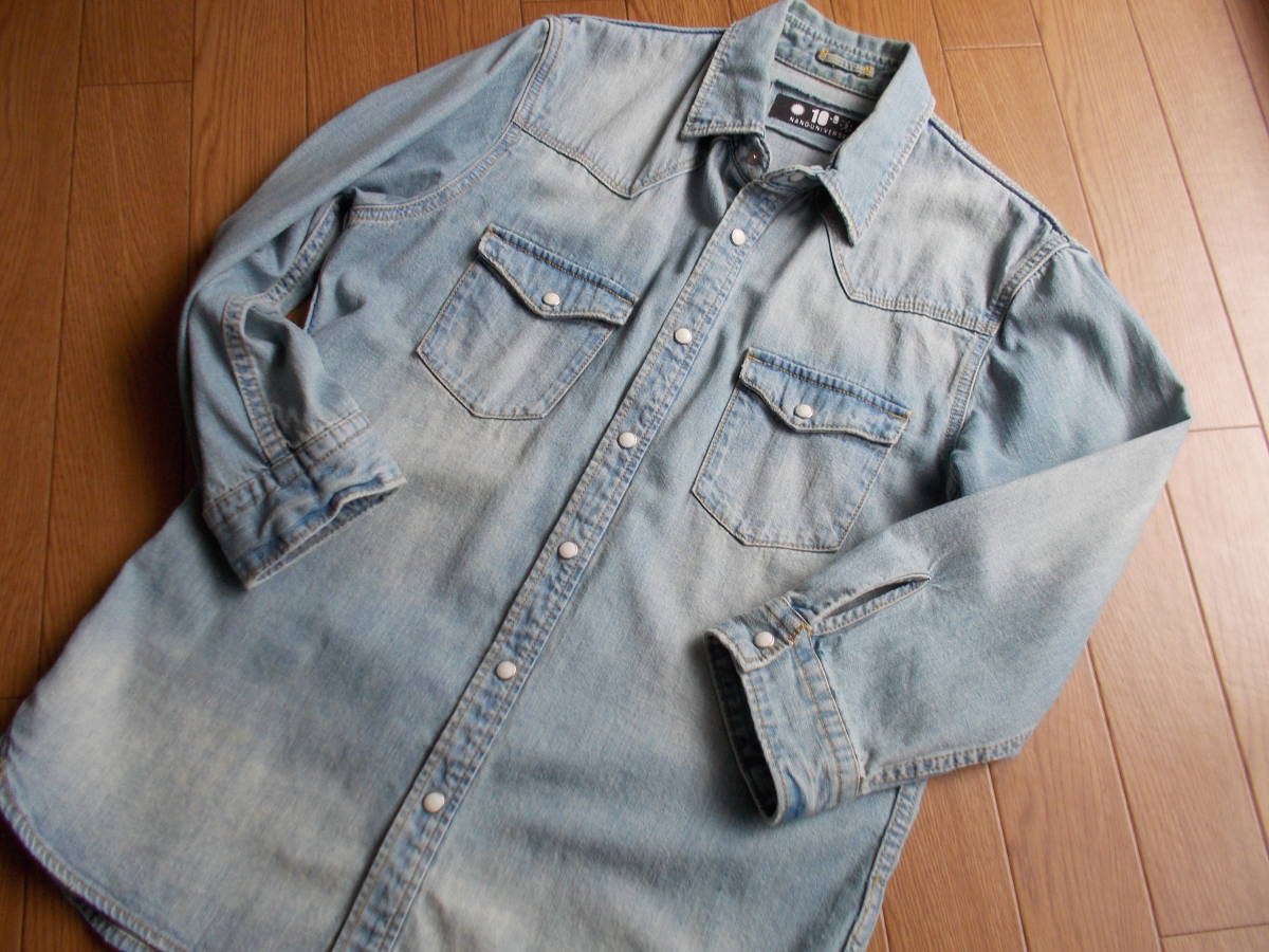 ■美品■nano universe■ナノユニバース■七分袖■デニムシャツ■M■インディゴブルー■メンズ■ 拍卖
