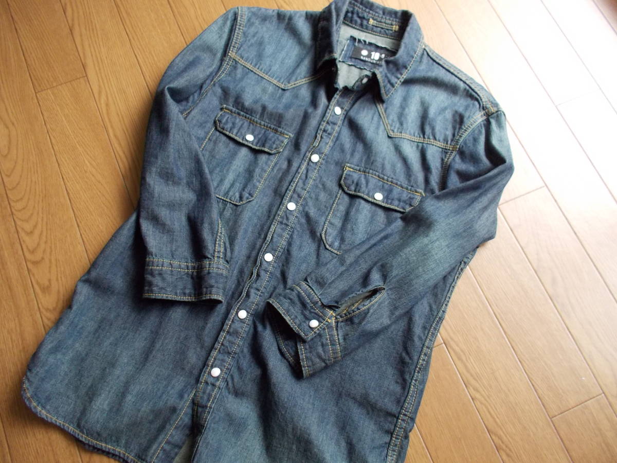 ■美品■nano universe■ナノユニバース■七分袖■デニムシャツ■M■インディゴブルー■メンズ■拍卖
