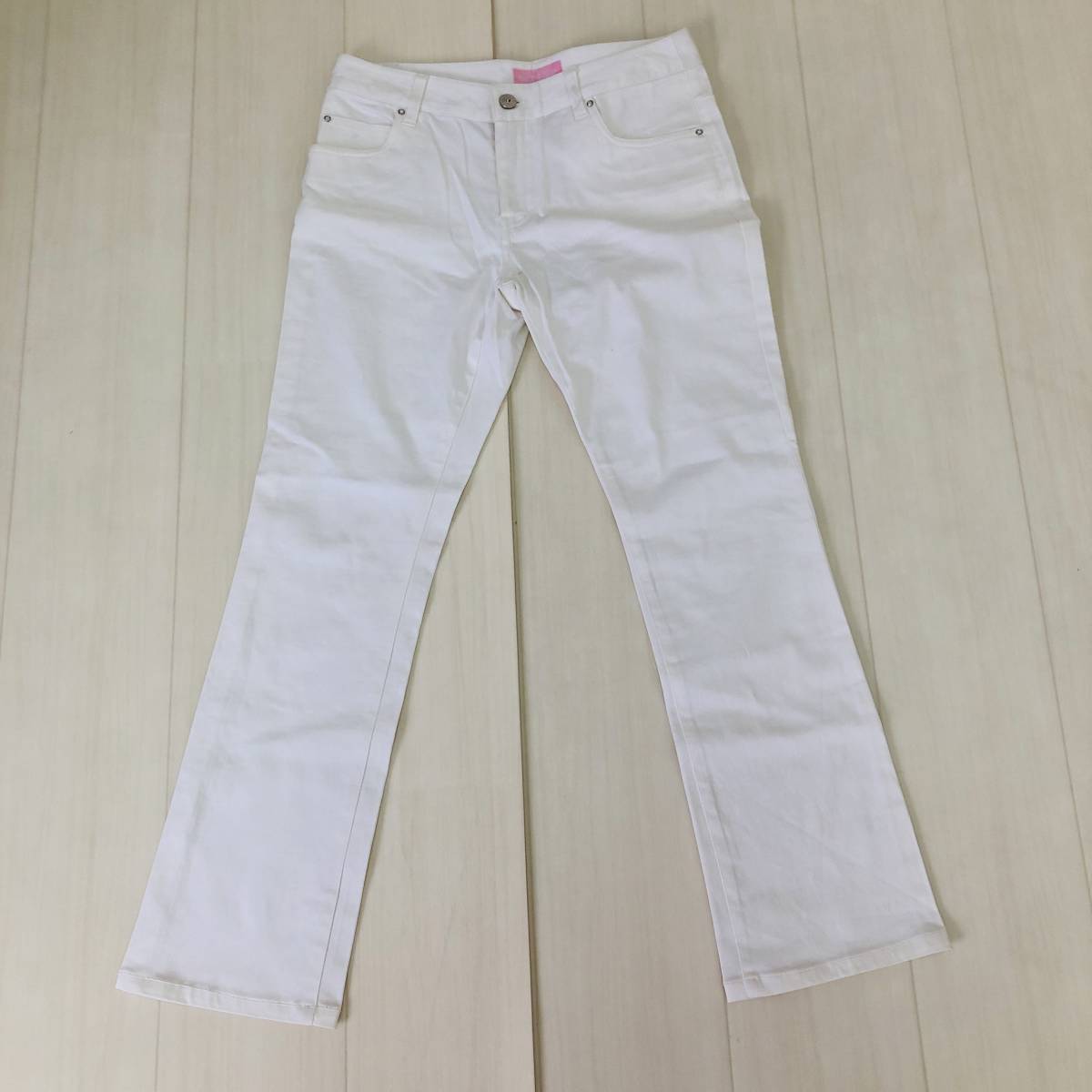 k0569 HUCOM part2 ヒューコム パンツ ストレッチ ストレート 綿混 薄手 ポケット 64-91 白 無地 レディース シンプルデイリーカジュアル拍卖