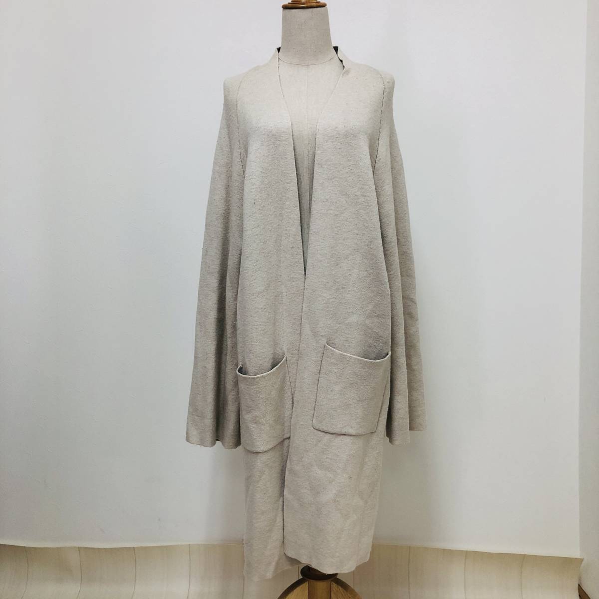 k0591 GapBody ギャップボディ カーディガン ニット 長袖 ロング ゆったり 毛混 M-L ベージュ 無地 レディース シンプルデイリーカジュアル拍卖