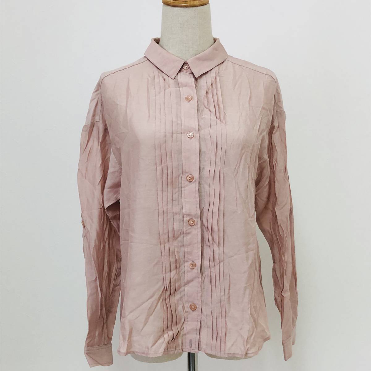 k0773 TIENS ecoute ティアンエクート ブラウス 長袖 薄手 透け感 日本製 M ピンク 無地 レディース 万能 上品 シンプルデイリーカジュアル拍卖