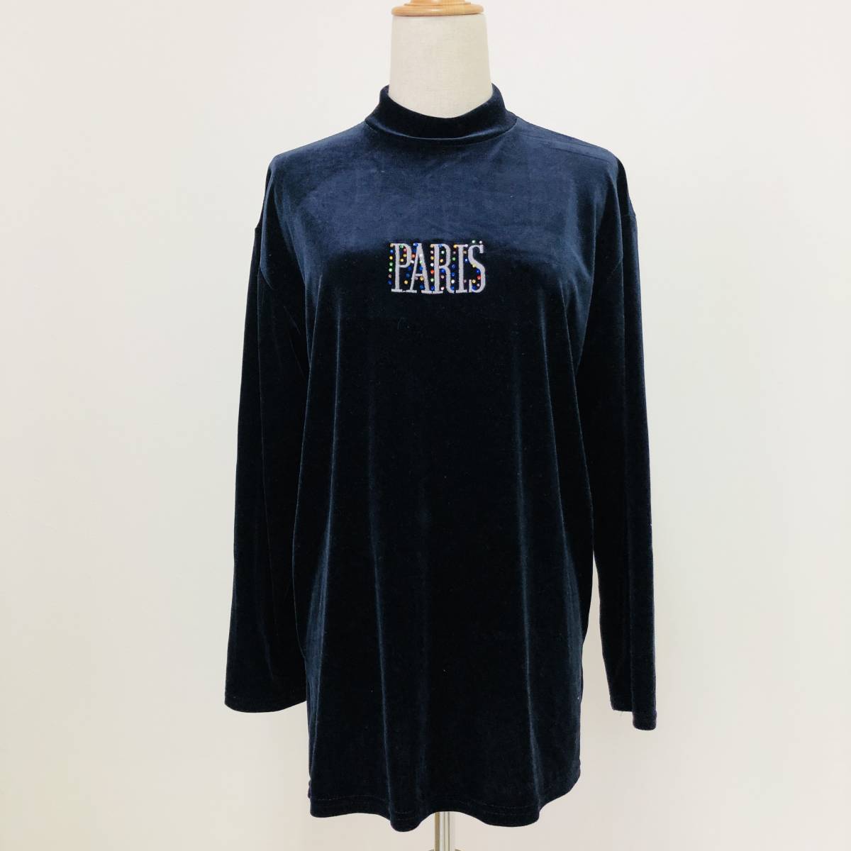 k0927 美品 レディース トップス ベロア 長袖 刺繍 ストーン 韓国製 ネイビー レディース レトロ 高級感 上質 エレガントガーリーチック拍卖