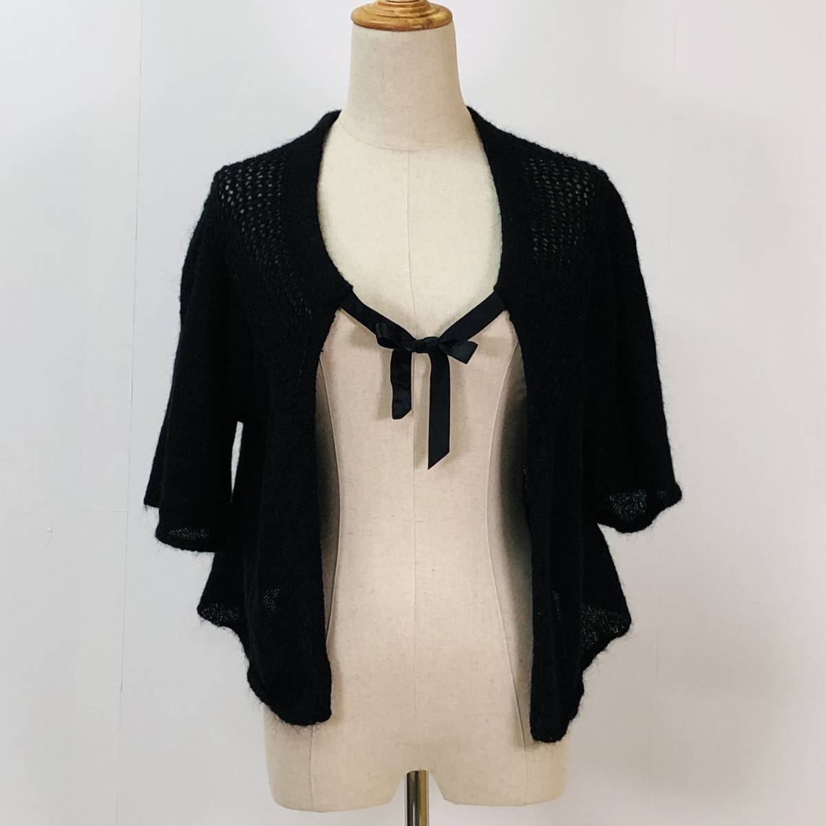 k1001 Rope picnic ロペピクニック ボレロ はおり カーディガン モヘア混 毛混 リボン サイズ38 黒 レディース エレガントガーリーチック拍卖