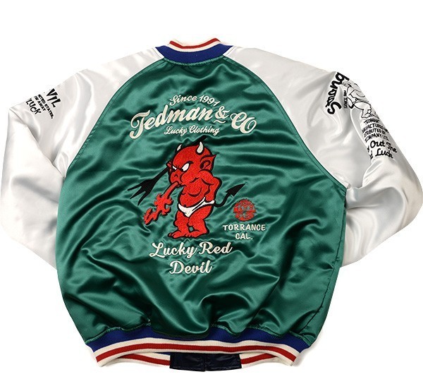 テッドマン/スカジャン/グリーン/XL/TSK-059/エフ商会/カミナリモータース拍卖