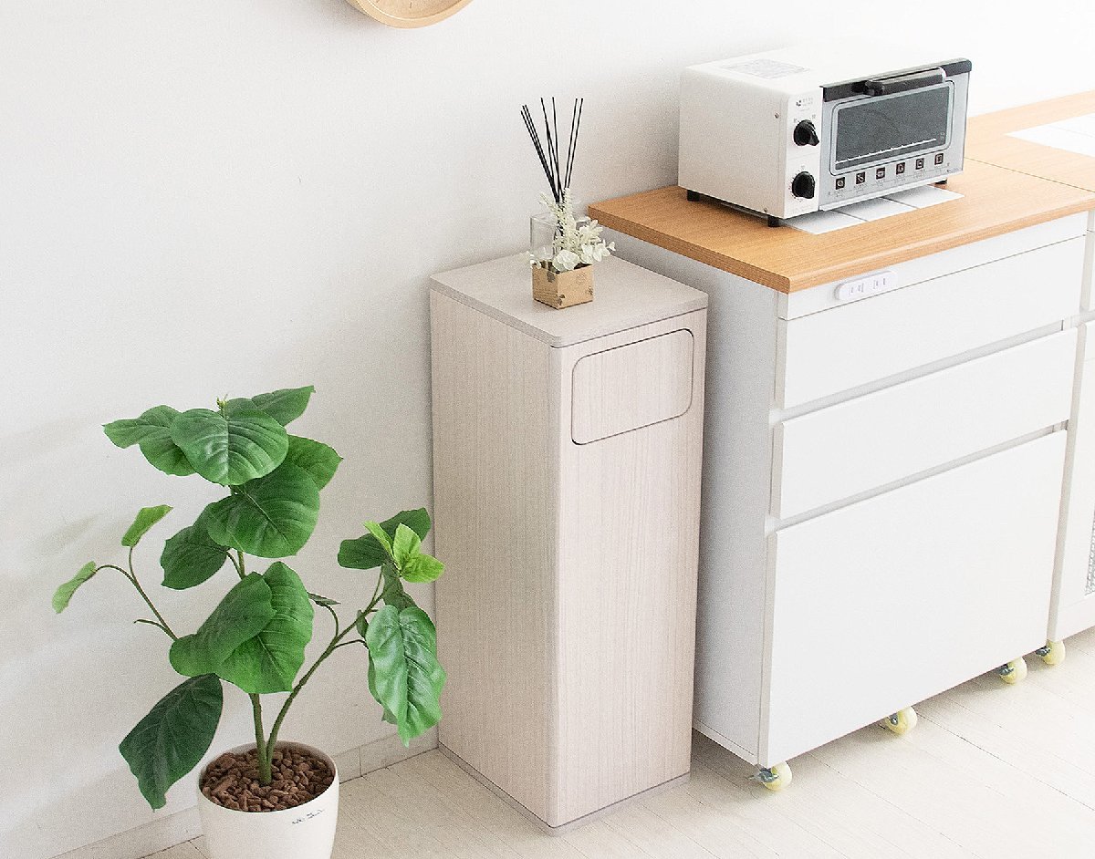 木製プッシュ式ダストボックス ホワイト色 大容量45L ゴミ箱ラック くず入れ 幅25cm拍卖