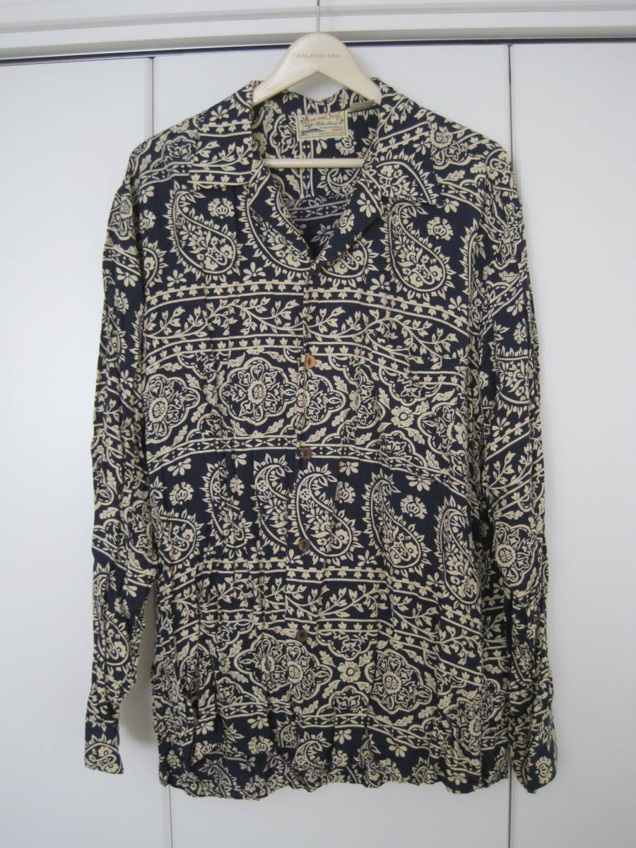 レア 初期 MS品番 Sun and Surf SUNSURFサンサーフ MS-646 レーヨン100% 長袖アロハシャツ L シュガーケーン 東洋拍卖