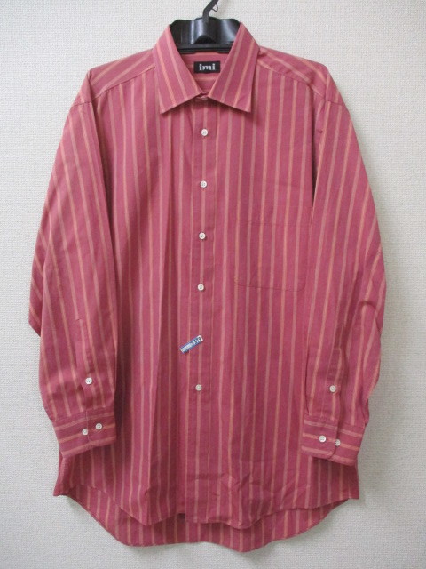 ★値下げ★imi メンズ ストライプシャツ ローズピンク Lサイズ 日本製 日本ワイシャツ組合連合会【クリーニング済】拍卖
