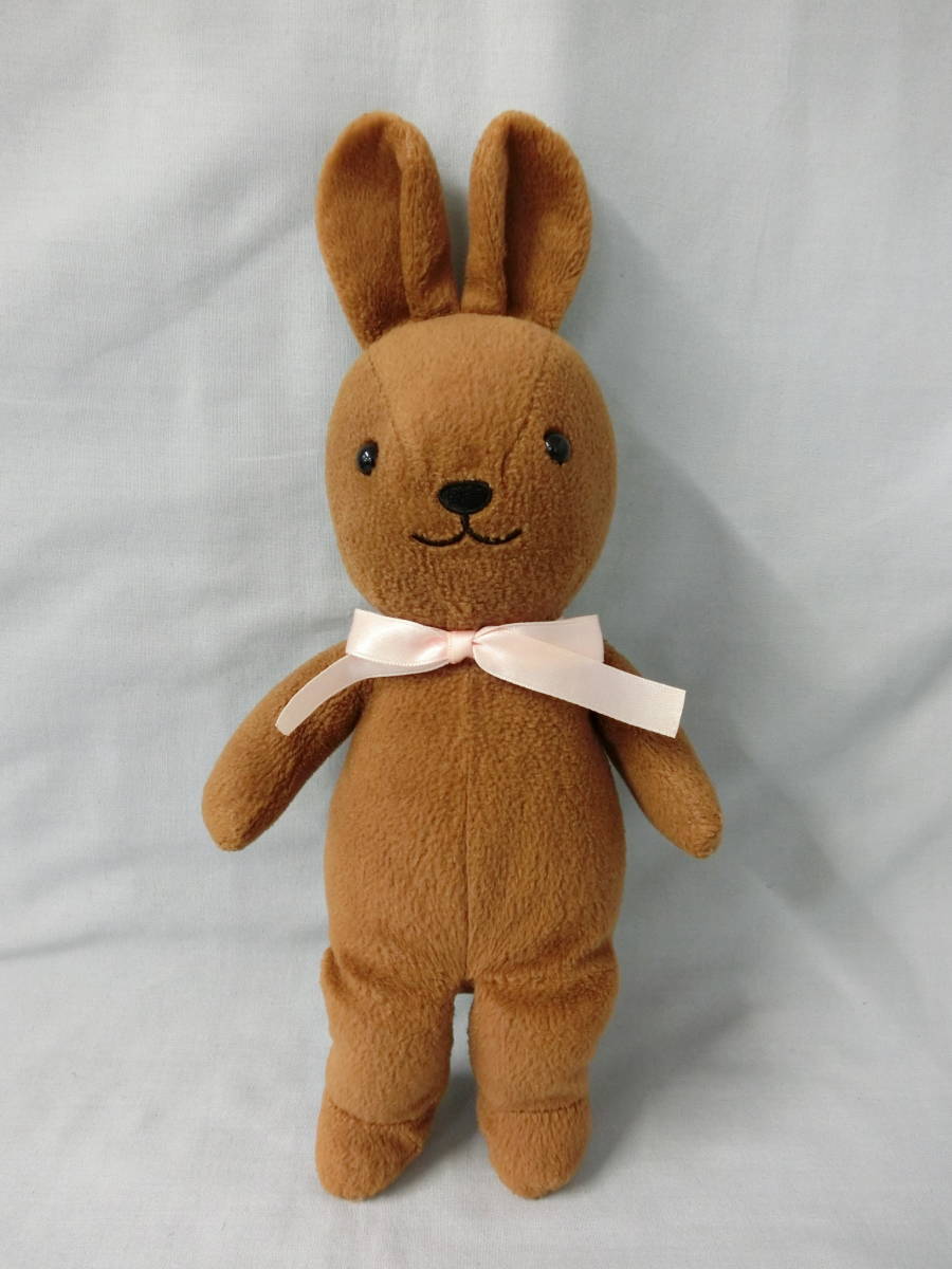 【値下げ】吉徳 うさぎ ぬいぐるみ 茶色 約32cm ピンクのリボン YOSHITOKU拍卖