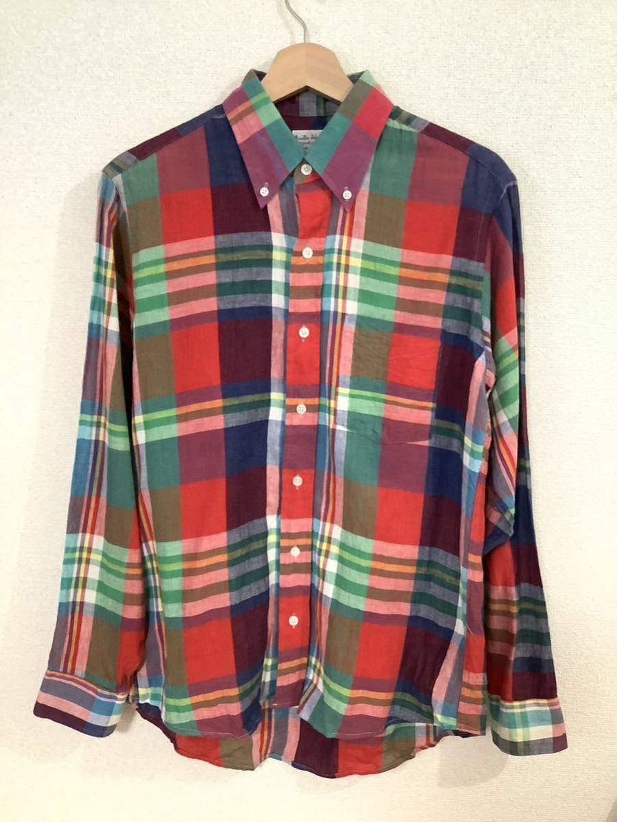 ビンテージ マドラスチェック柄長袖シャツ コットン USA製 アメカジ トラッド メンズ 古着 M拍卖