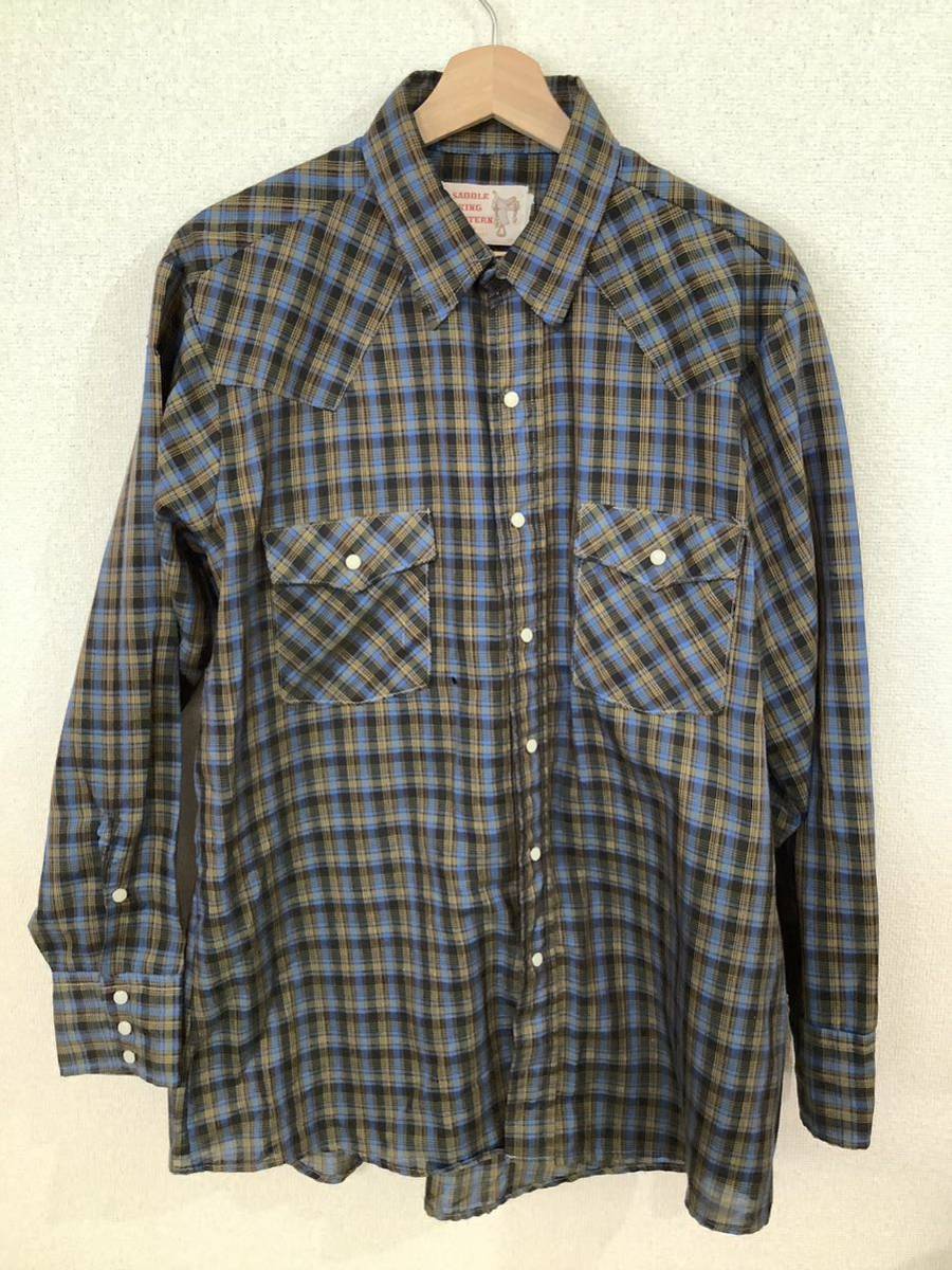 ビンテージ SADDLE KING サドルキング チェック柄 ウエスタンシャツ 長袖シャツ アメカジ メンズ 古着 ポリシャツ拍卖