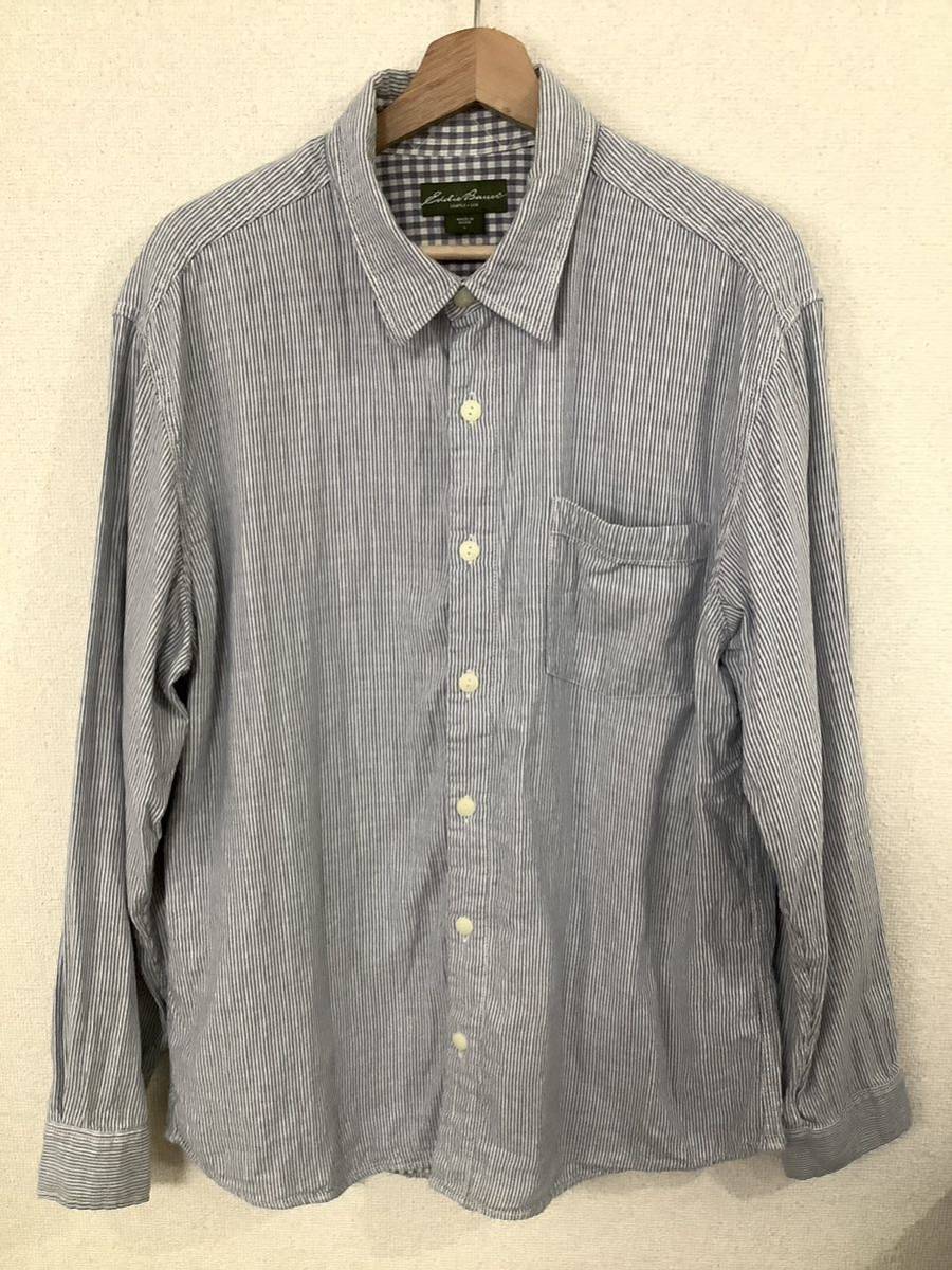 eddie-bauer エディーバウアー ストライプ柄長袖シャツ コットンシャツ ワークシャツ アウトドア 古着 メンズ拍卖