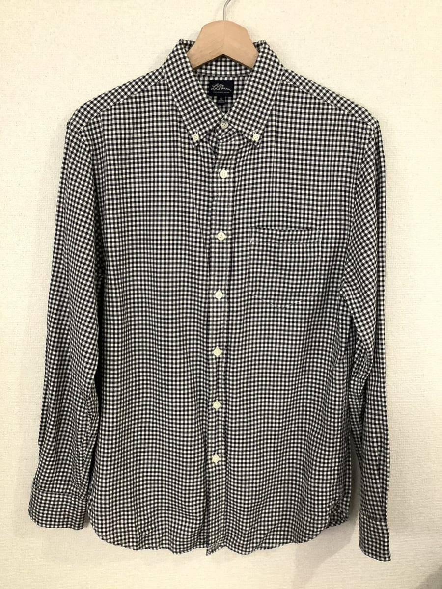 L.L.BEAN エルエルビーン ギンガムチェック ボタンダウンシャツ 長袖シャツ ブラック アウトドア 古着 メンズ拍卖