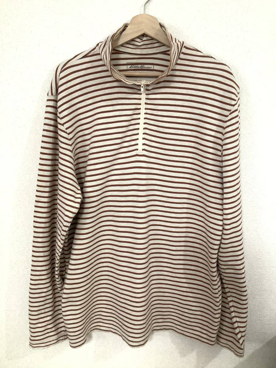 eddie-bauer エディーバウアー ハーフジップ ボーダー柄 長袖Tシャツ ボーダーカットソー アウトドア メンズ 古着拍卖