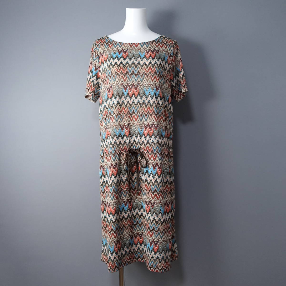 美品*Leilian/レリアン/13/日本製/ストレッチ/腰ひも付きワンピース/マルチカラー/レディース/大きいサイズ拍卖