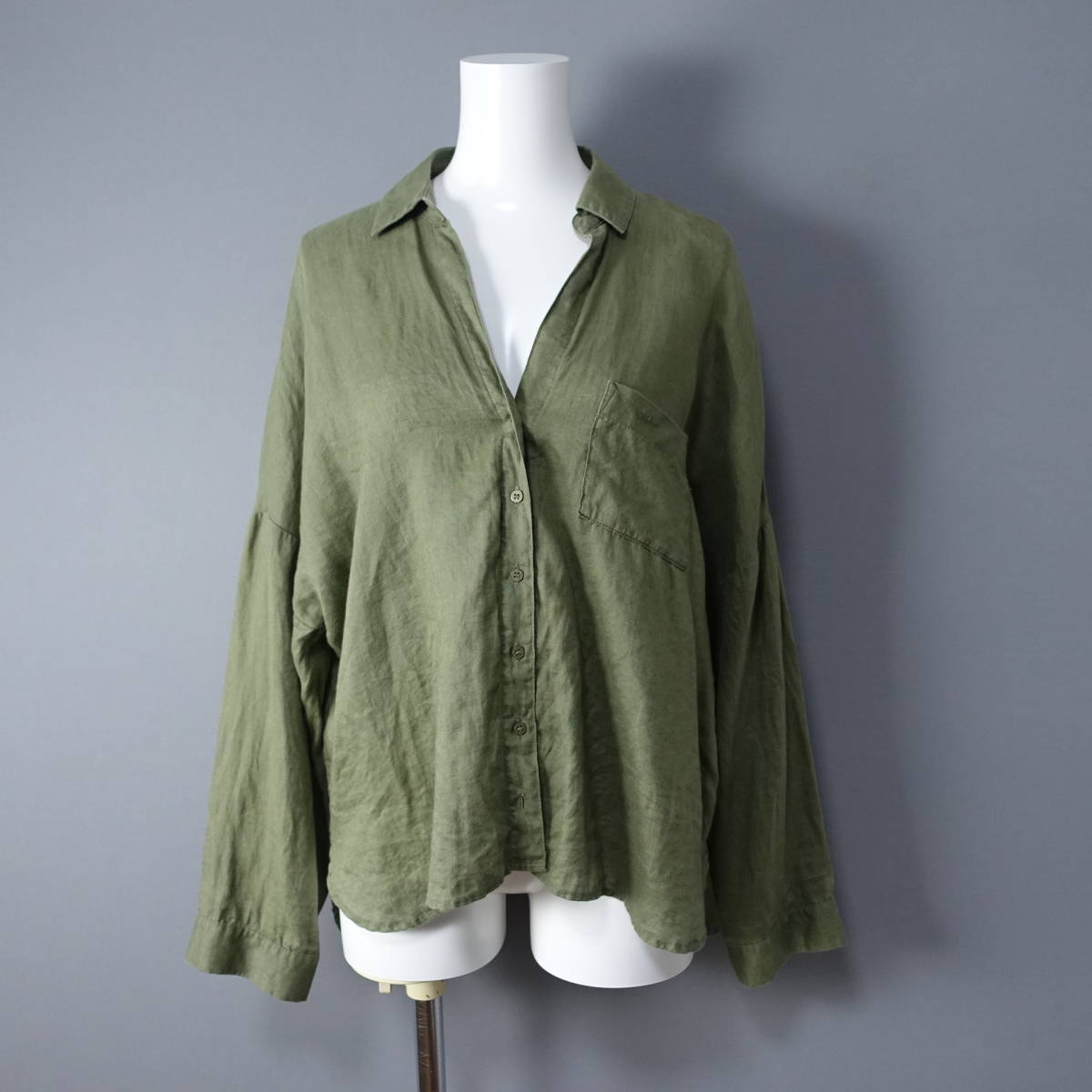 COMPTOIR DES COTONNIERS/コントワーデコトニエ/5/7号/リネン100%シャツ/カーキ/ブラウス/レディース/長袖拍卖