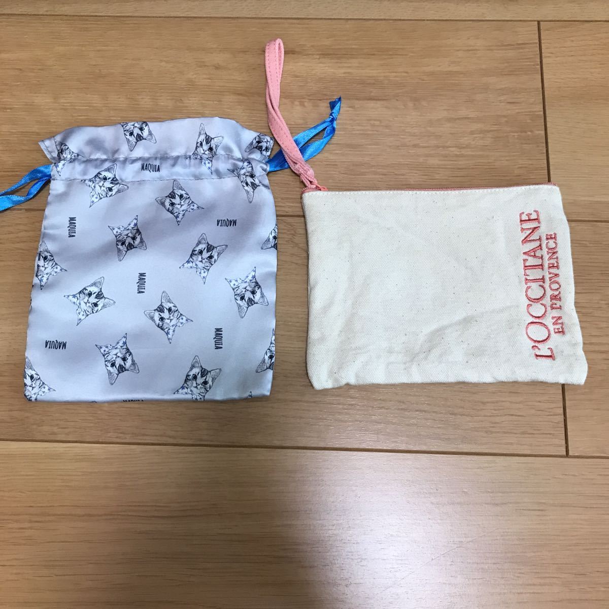 【中古】ロクシタン ポーチMAQUIA 2018年2月号 付録 ねこ柄巾着 巾着ポーチ拍卖