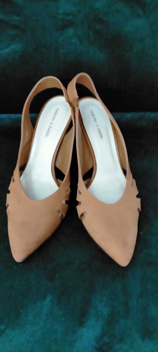 オデットエオディ―ル   ライトブラウンパンプス  24,5cm   ヌメ革  ヌバック   かねまつ ダイアナすきさんも拍卖