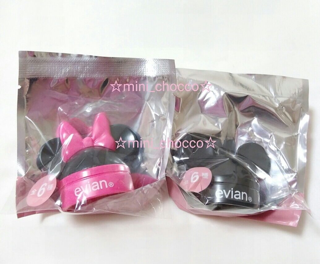 ☆エビアン ボトルキャップ 2個セット♪ミッキー&ミニー☆送料200円☆ディズニー 非売品 ノベルティ ボトルマーカー リボン ピンク evian拍卖