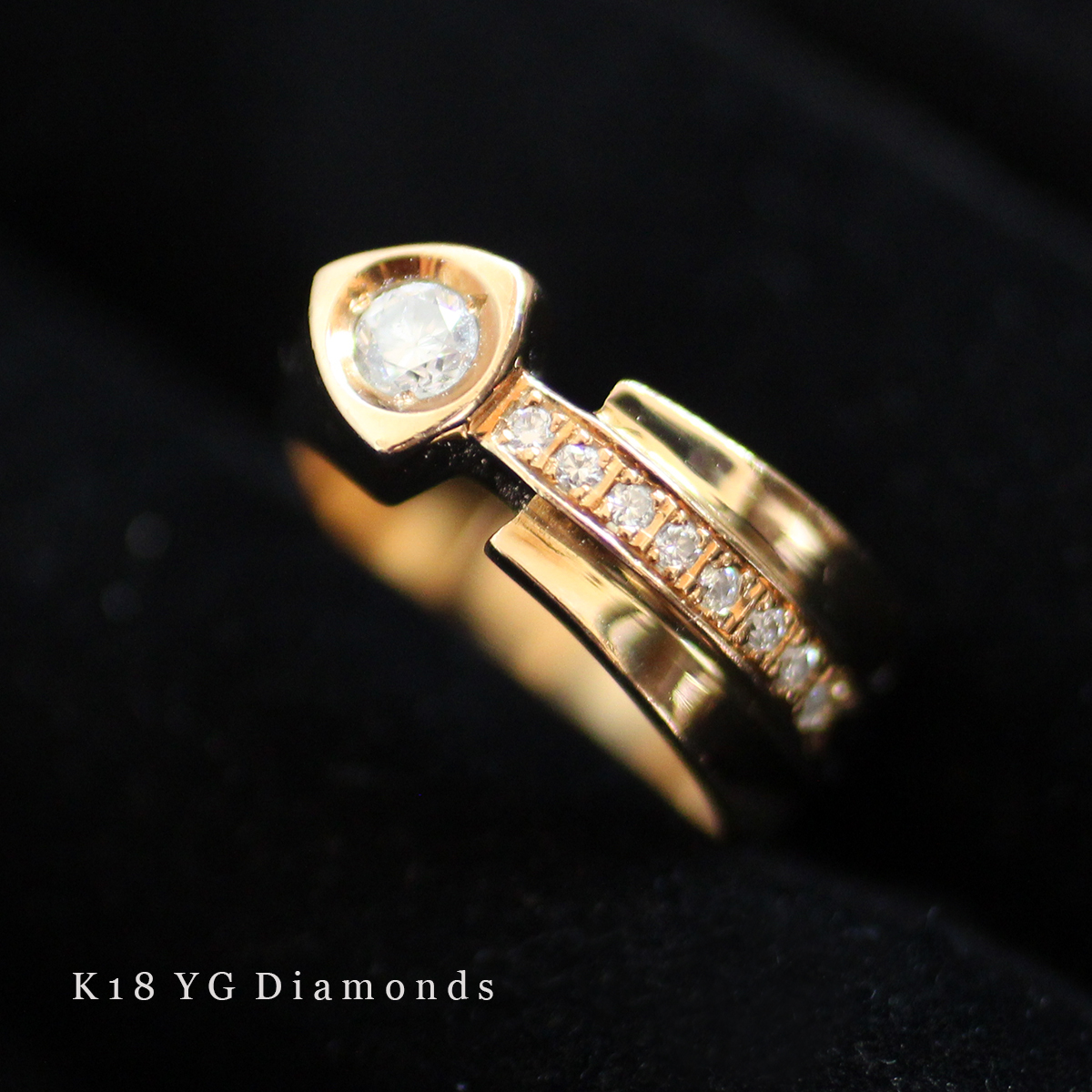 K18 YG 天然 ダイヤ モンド ヴィンテージ リング 4.8g 6.5号 レディース ジュエリー アクセサリー 指輪 イエロー ゴールド 金 750 6号 7号拍卖