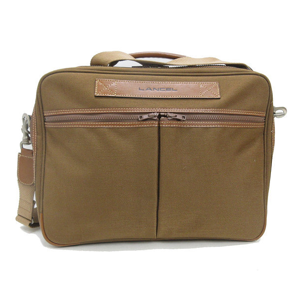 k■ランセル/LANCEL ナイロンキャンバスショルダーバッグ/ビジネスバッグ/BAG/ベージュ/MENS■37【中古】拍卖