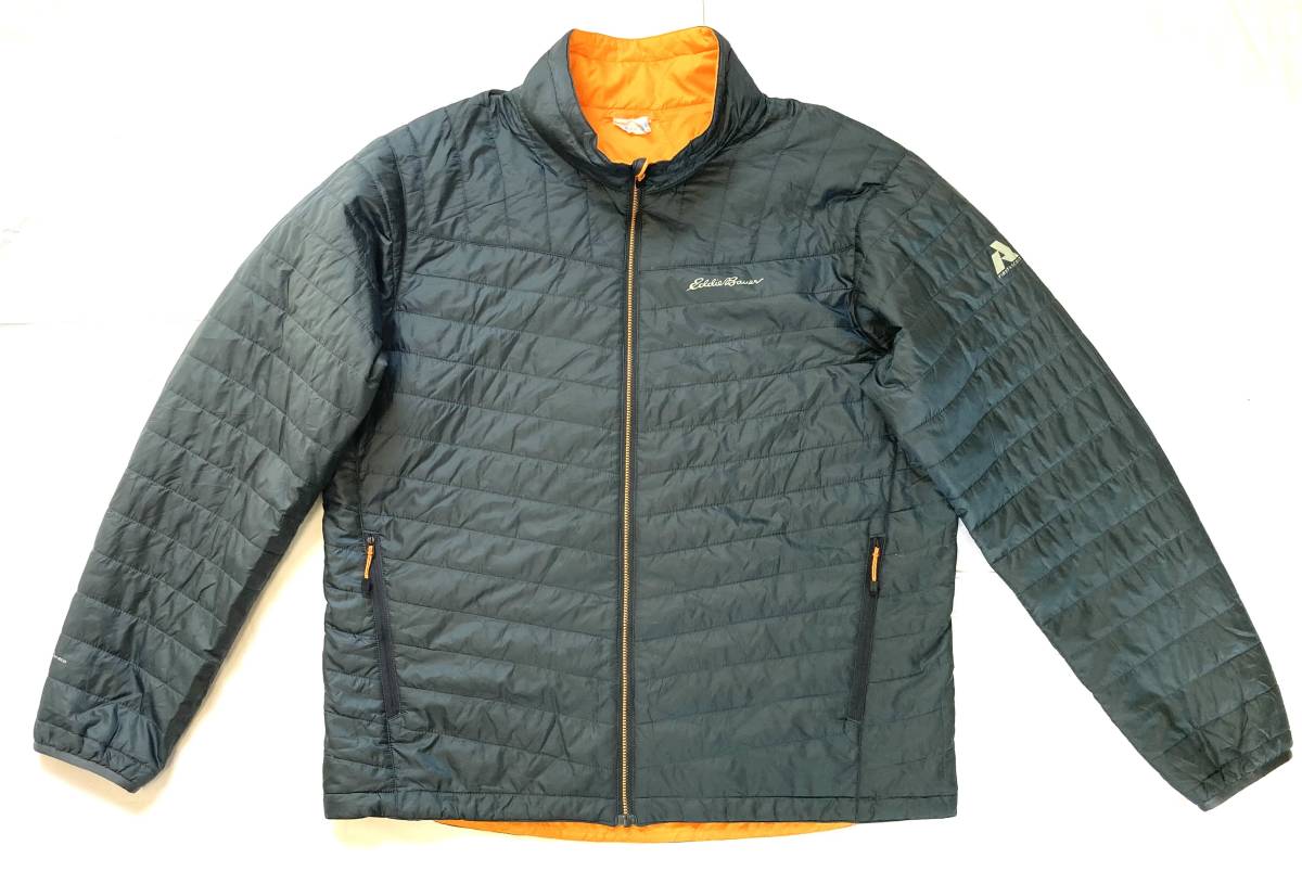 エディーバウアー Eddie Bauer リバーシブル PRIMALOFT ナイロンジャケット Stowaway ストアウェイ L グレー 黄色 プリマロフト パッカブル拍卖