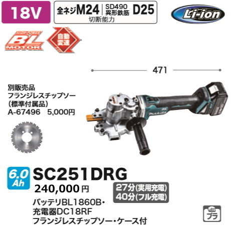 マキタ 充電式 チップソーカッタ SC251DRG 18V 6.0Ah 新品拍卖
