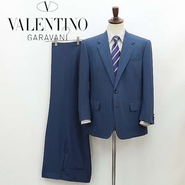 ヴィンテージ◆VALENTINO GARAVANI ヴァレンティノ ガラヴァーニ ストライプ柄 2釦 シングル スーツ セットアップ ブルー拍卖