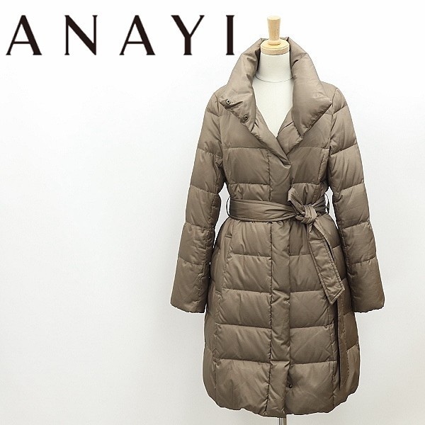 美品◆ANAYI アナイ ボリュームカラー リボンベルト付 ダウン コート 36拍卖