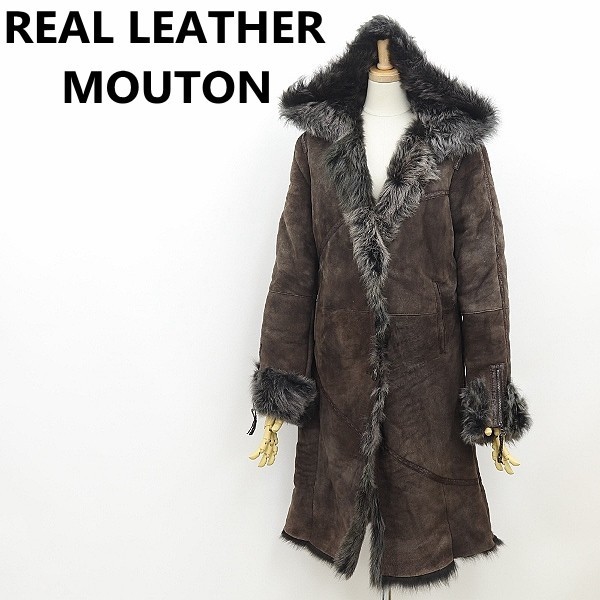 ◆ROBERT COMSTOCK ロバート カムストック リアル ムートン レザー 毛皮 フーディ コート 茶 ブラウン 42拍卖