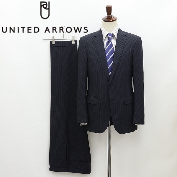 ◆Rhythm of Life UNITED ARROWS ユナイテッドアローズ ストライプ柄 2釦 スーツ セットアップ ダークネイビー 46拍卖