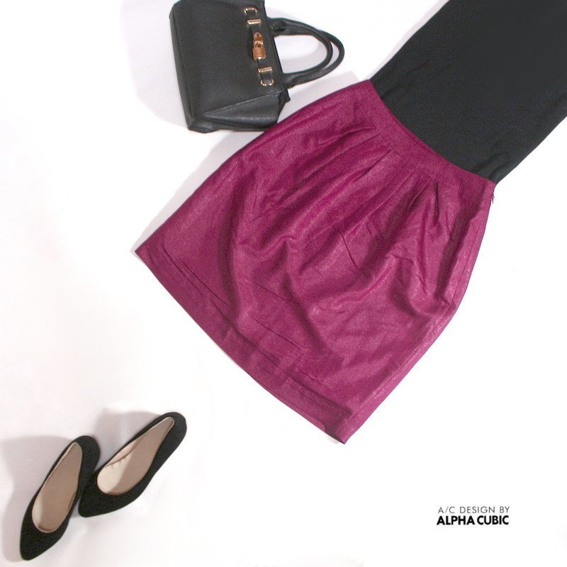 新品 未使用 A/C DESIGN BY ALPHA CUBIC アルファキュービック ラメ 艶 タック フレアスカート M 9号 マゼンタ フォーマル 上品 綺麗め拍卖