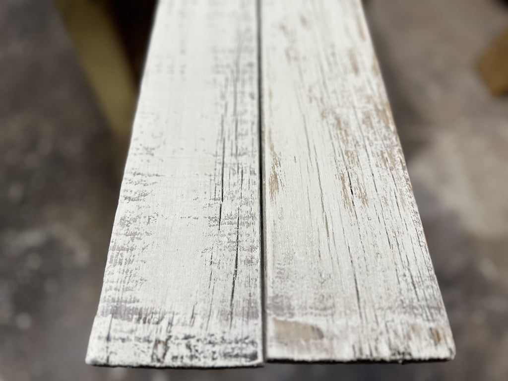 はしけ板古材 ミルクペイント塗装 イエローホワイト 厚15-20mm 幅90-110mm 長さ1,930mm拍卖