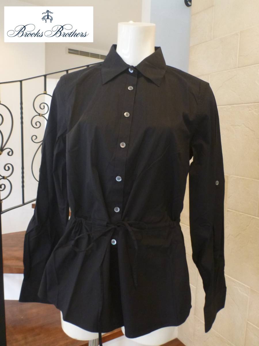 2万 超美品 BROOKS BROTHERS|ブルックスブラザーズ★黒 ウエスト紐で軽く絞れる 長袖 ブラウス L相当 6拍卖