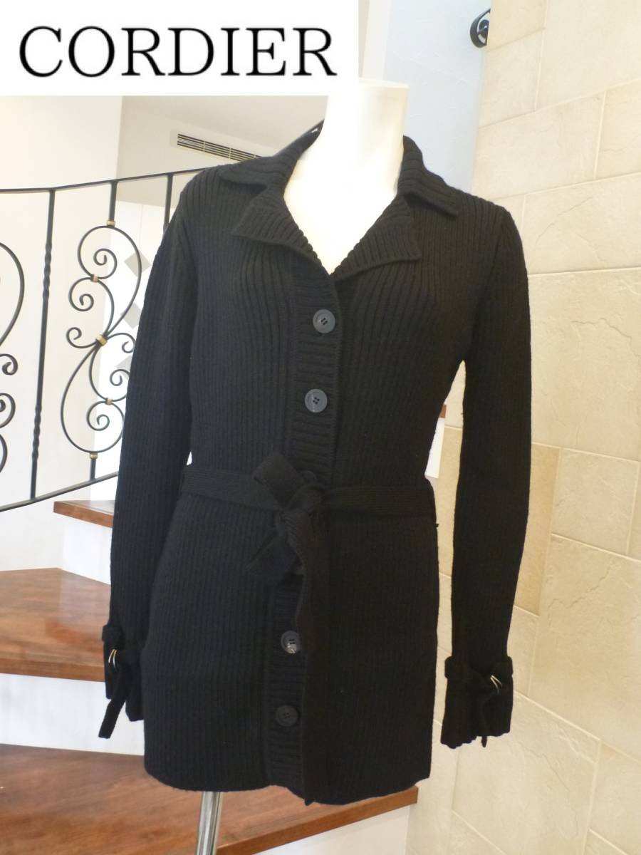4万 美品 CORDIA(コルディア)★黒 ブラック 厚手 しっかり厚み ロングカーディガン 40 M拍卖